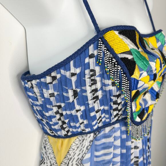 RANNA GILL ANTHROPOLOGIE Maxi Dress Womens Size Small Petite Sunburst Beaded - Picture 4 of 12